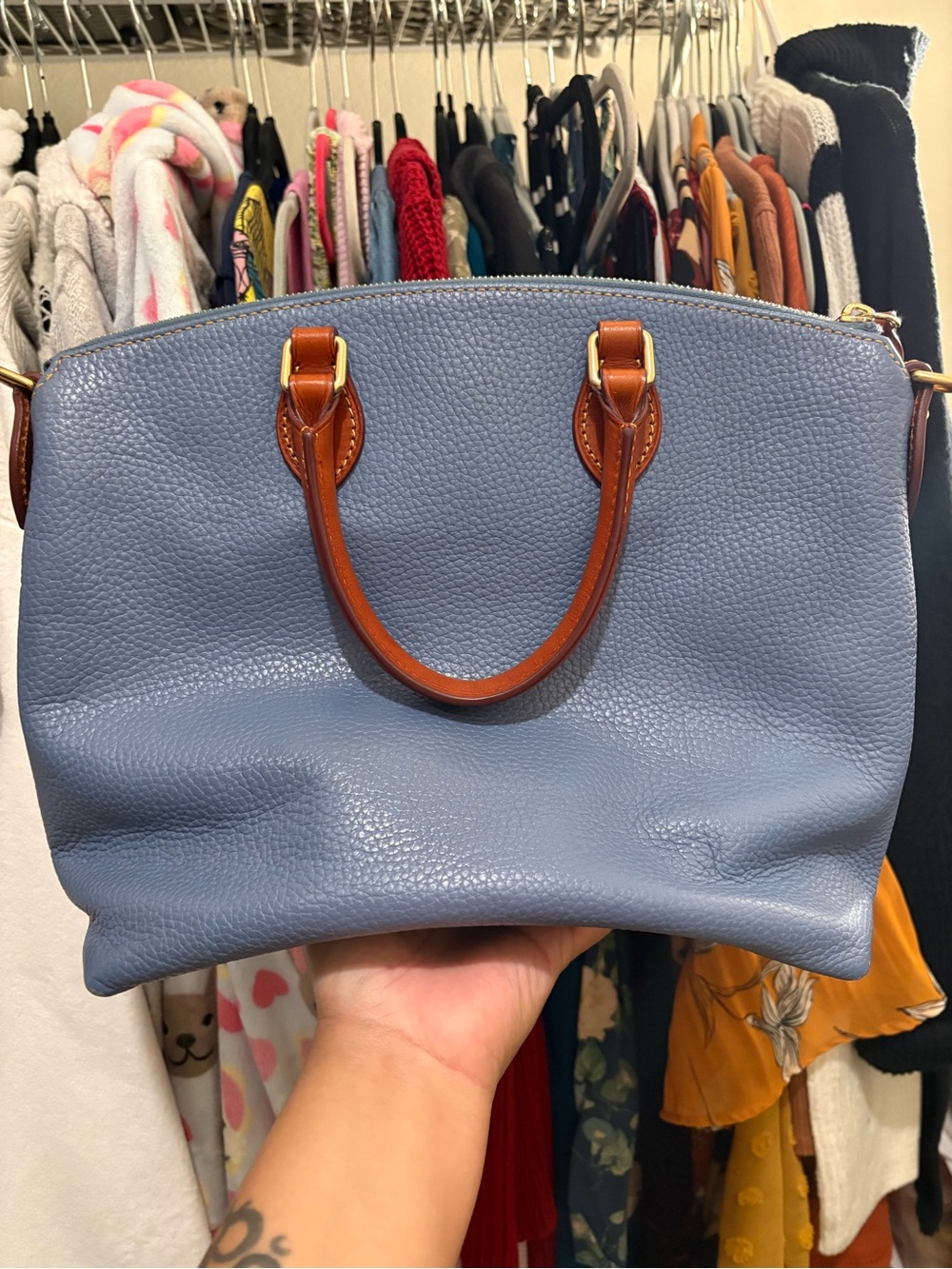 Dooney & Bourke | Denim Blue | Dillen Double Pocket Satchel - Picture 3 of 16